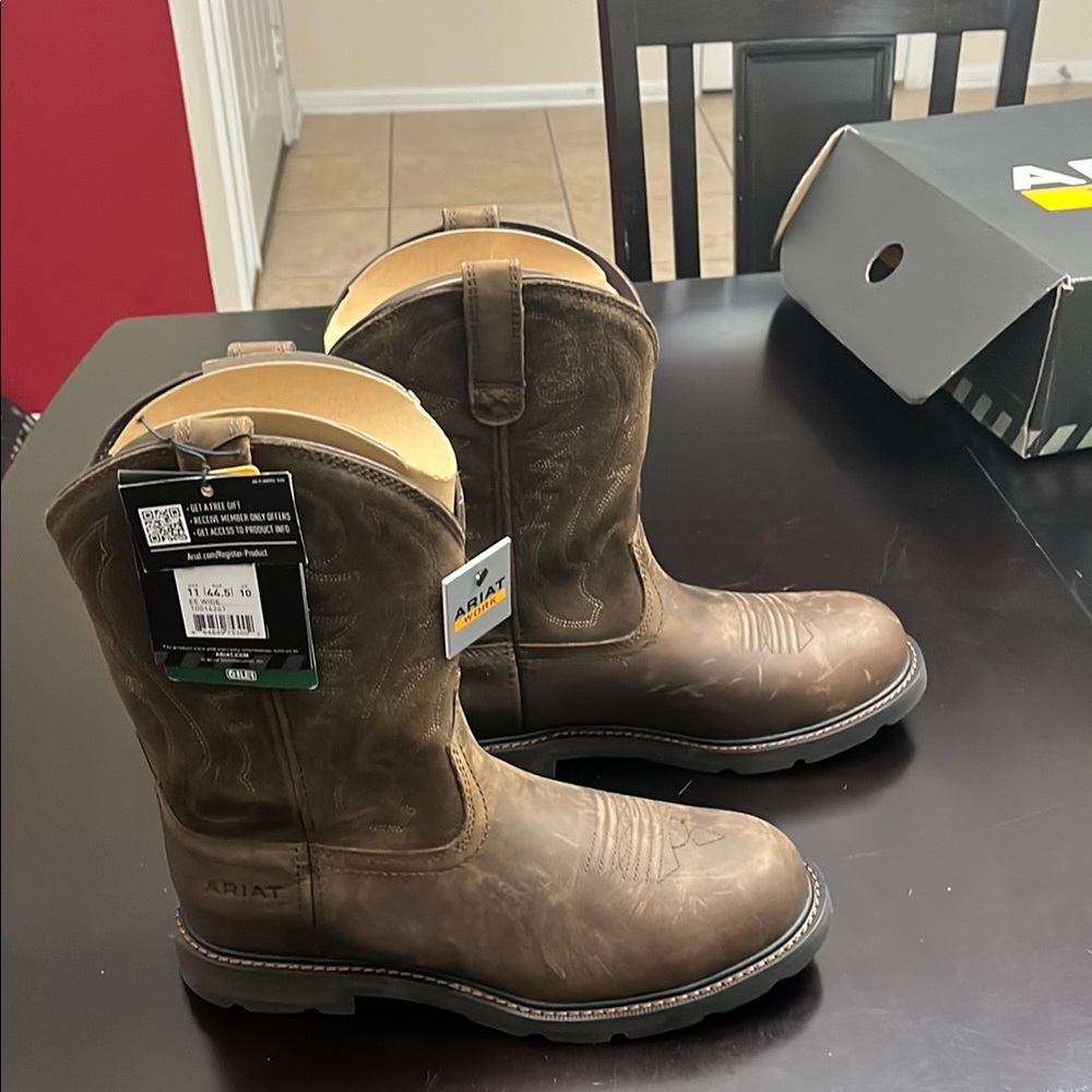 Ariat Men's Brown Leather Boots - Groundbreaker Pull-on Steel Toe Boot